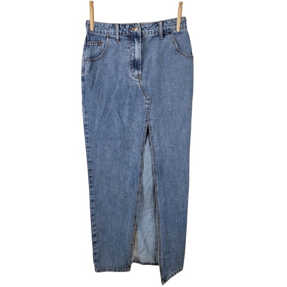 Lioness Barbie Split Maxi Denim Skirt Size XS 28" Waist High Front Slit Jean - Picture 1 of 5